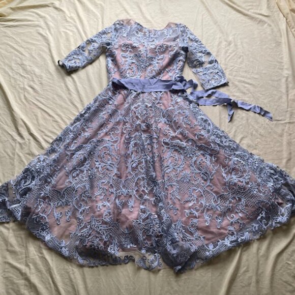 BHLDN | Lace Overlay Midi Dress | Nude & Silver | Size 8 | NWOT - Picture 2 of 4